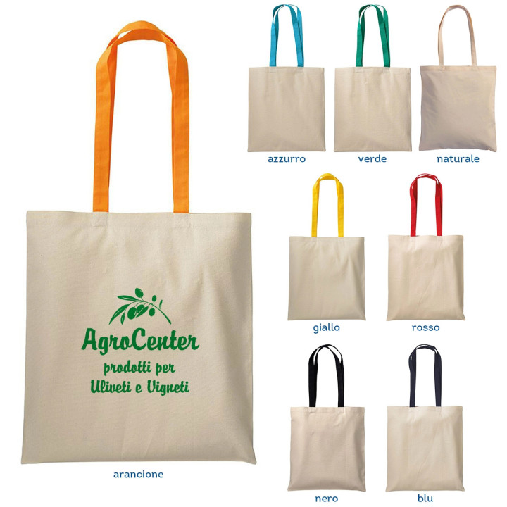 Shopper in cotone naturale manici colorati