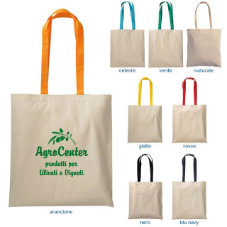 Shopper in cotone naturale manici colorati