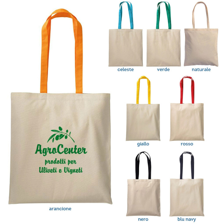 Shopper in cotone naturale manici colorati